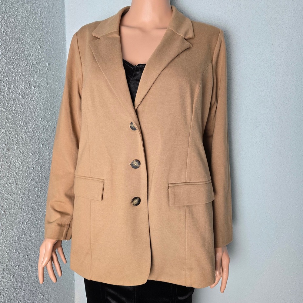 J. Jill Camel Ponte Knit Blazer Jacket MP Medium Petite NWT Neutral Career